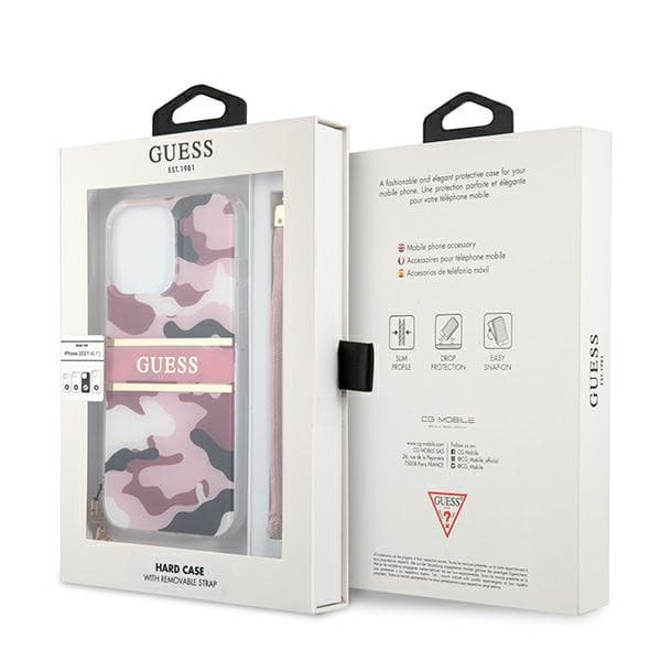 Guess Camo Strap Collection-etui til iPhone 13 Pro / 13, lyserød