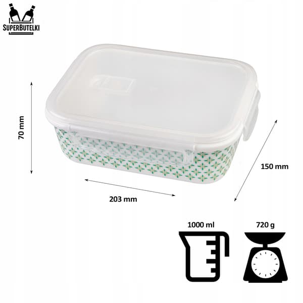 Set med 3 rektangulära glasbehållare (kapacitet 400, 650, 1000 ml) gröna