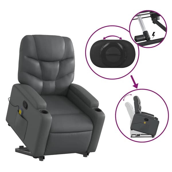 vidaXL Lyftbar massagefåtölj, grå, konstläder