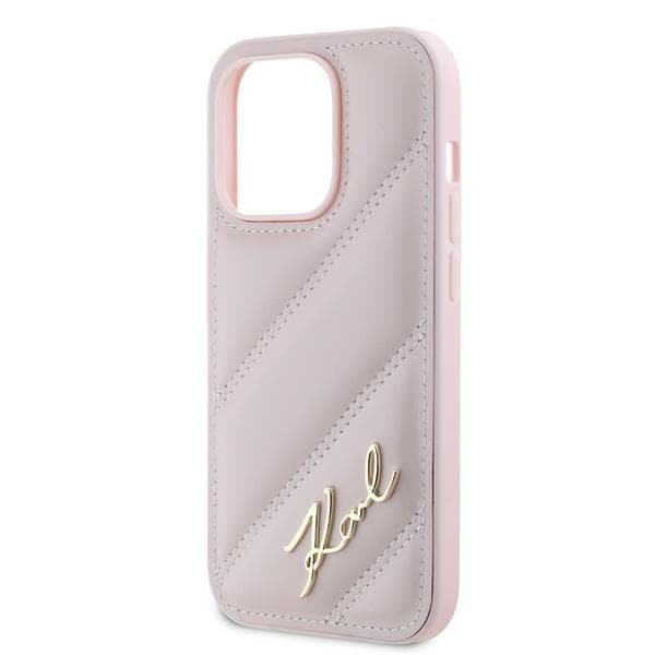 Karl Lagerfeld Diagonal Quilted Script-skal till iPhone 14 Pro, Rosa
