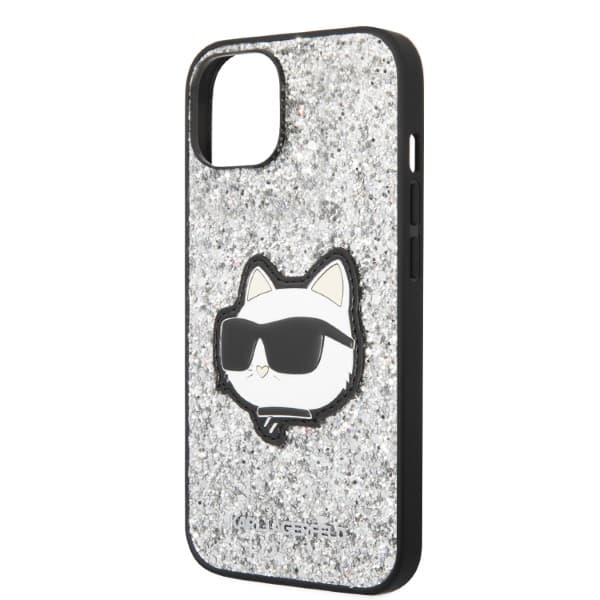 Karl Lagerfeld Glitter Choupette Patch-etui til iPhone 14, sølv