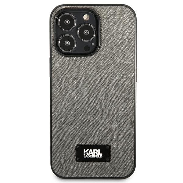 Karl Lagerfeld Saffiano Plaque-cover til iPhone 13 Pro Max, sølv
