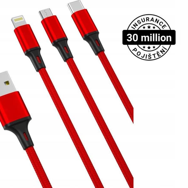 USB - USB typ C / microUSB / Lightning-kabel 1,2 m röd XO 3in1