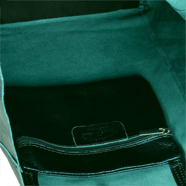 Let læder shopper taske i smaragdgrøn metallic