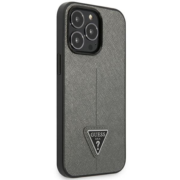 Guess Saffiano Triangle Logo-cover til iPhone 14 Pro Max, sølv