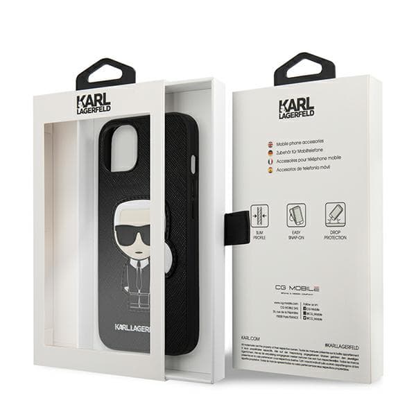 Karl Lagerfeld Saffiano Ikonik Karl`s Patch-etui til iPhone 13 mini, sort