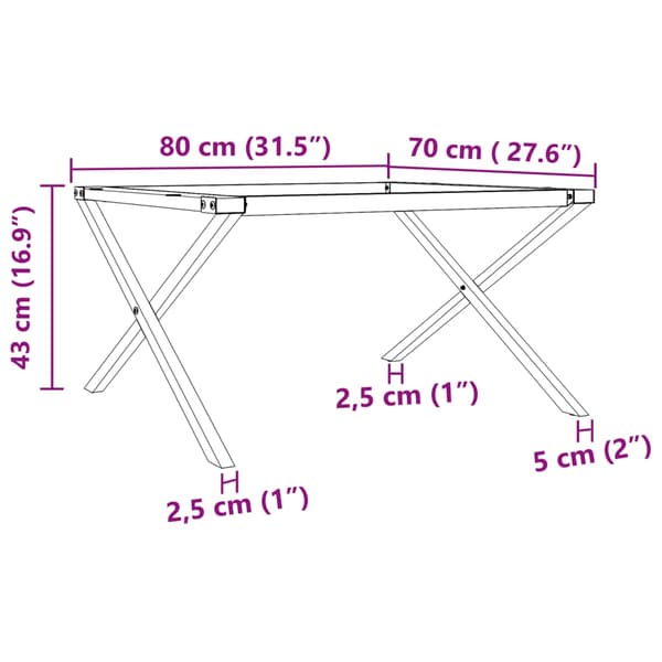 vidaXL X-formade soffbordsben 80x70x43 cm