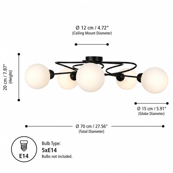 Loftlampe 5xE14 Lyra Sort/Hvid