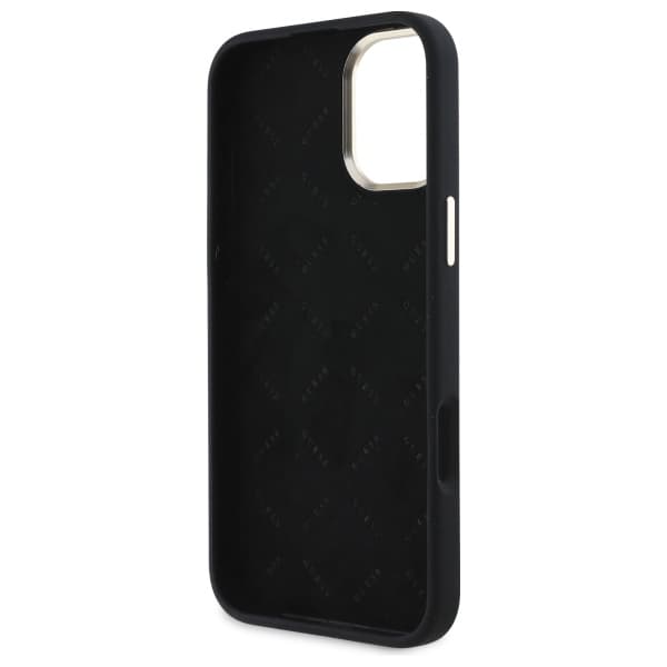 Guess Silikone Logo Strass 4G Etui til iPhone 16, Sort