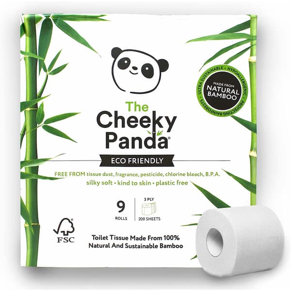 Toalettpapper i 100 % bambu, Cheeky Panda, 9 rullar, FSC, Hypoallergent