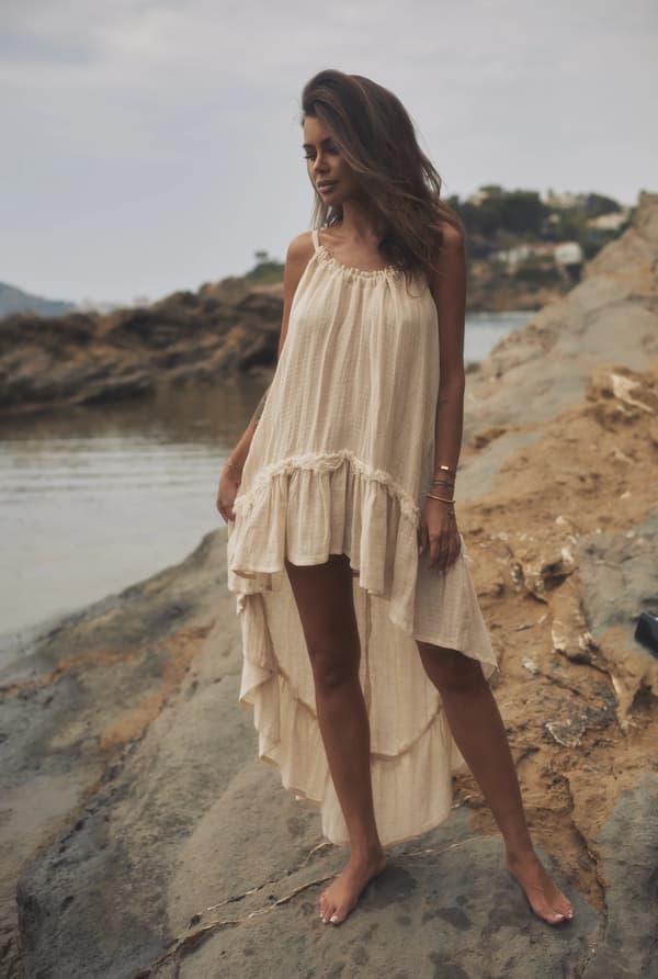 Bina - Boho beige maxikjole ONE SIZE
