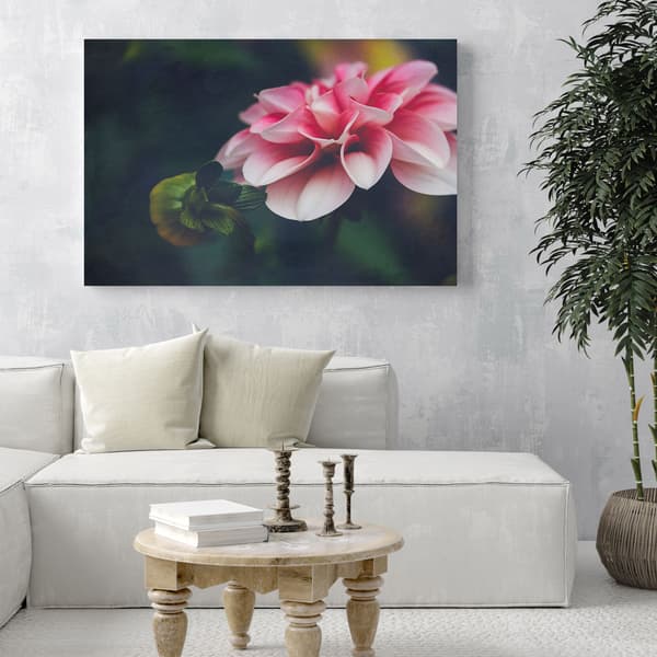 Lærredstryk Botanik Lyserød Dahlia 120x80 cm