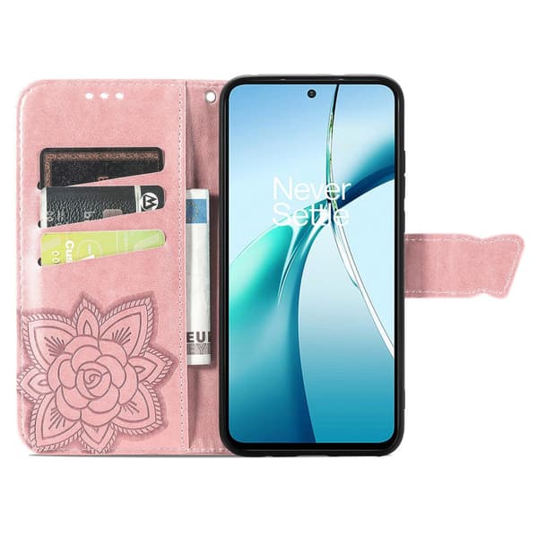 Flip-etui til Xiaomi Redmi Note 14 4G, Butterfly, pink rosaguld