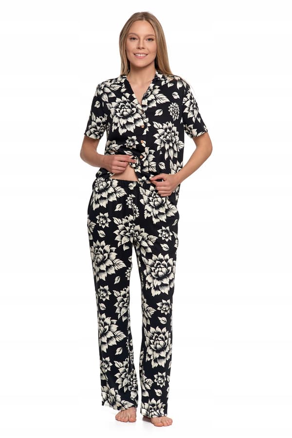 Dame pyjamassæt med korte ærmer, viskose, MORAJ 3XL SORT