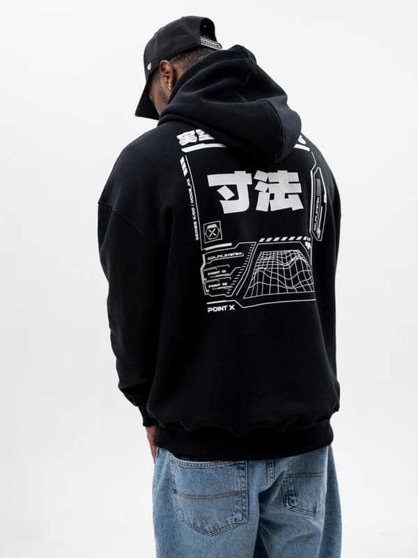 Techwear Oversize Point X Board -huppari, musta XL