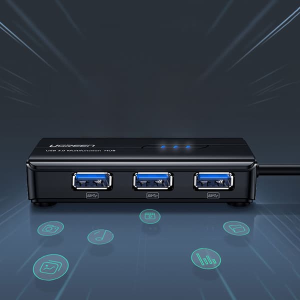 HUB Netværksadapter USB-A - RJ45 1000 Mbps / 3x USB 3.0 sort