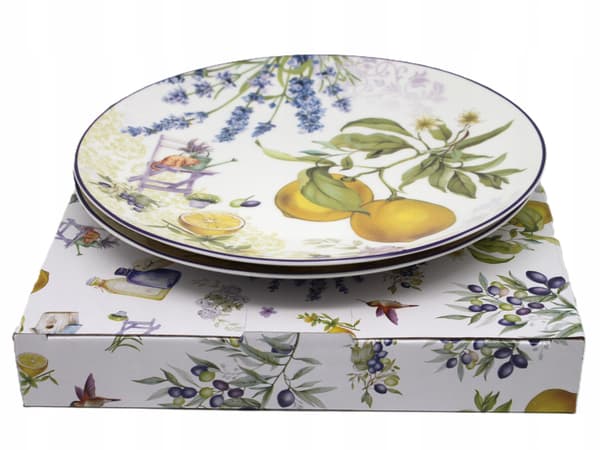 Desserttallrikar i porslin, set om 2, i presentask med citron