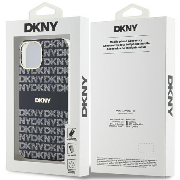 DKNY IML Mono & Stripe MagSafe-etui til iPhone 15, sort