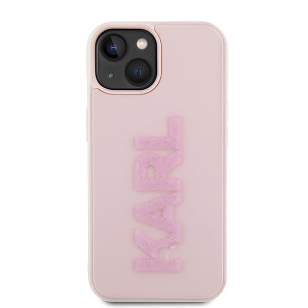 Karl Lagerfeld 3D Gummi Glitter Logo Etui til iPhone 15 Plus, Pink