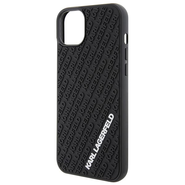 Karl Lagerfeld 3D gummicover med flere logoer til iPhone 15 Plus, sort