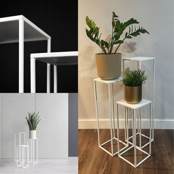 Metall Loft Vit Modern Design Stående Blomställ Evron L 19x19x77