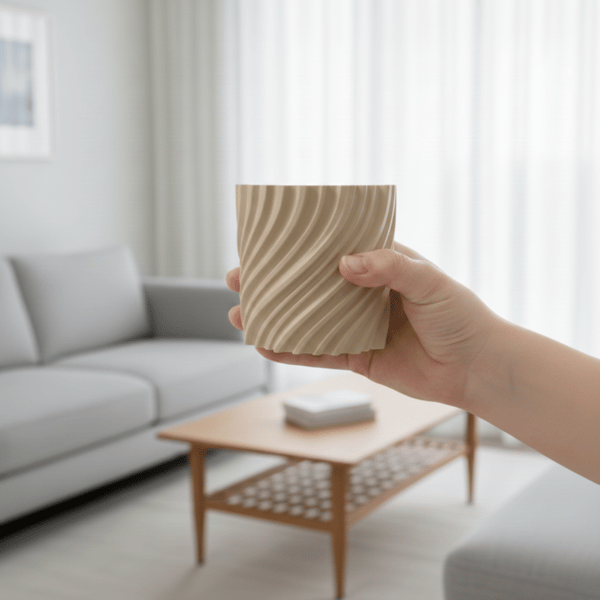 Moderne bølget beige urtepotte til planter, snoet form