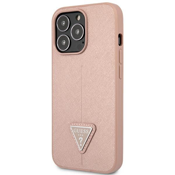 Guess Saffiano Triangle Logo-cover til iPhone 14 Pro Max, lyserød