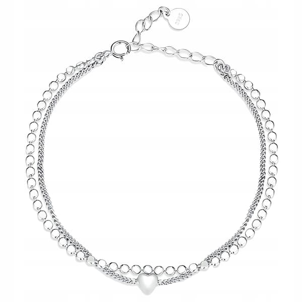 Sølv dobbelt hjerte armbånd, 925 sølv, kendishjerte