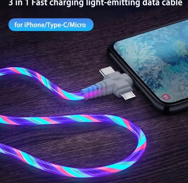 TELEFONKABEL 3-I-1 MICRO USB USB-C APPLE 200CM lysande