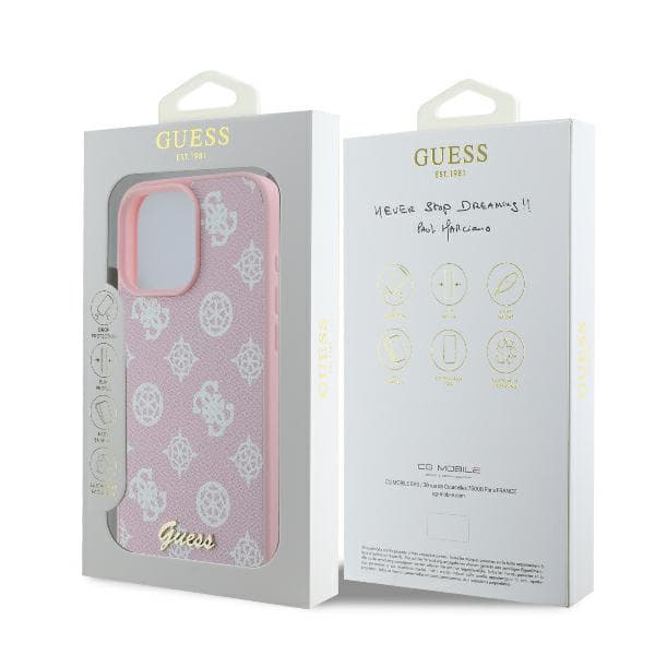 Guess Peony Script Logo MagSafe-skal till iPhone 16 Pro, rosa