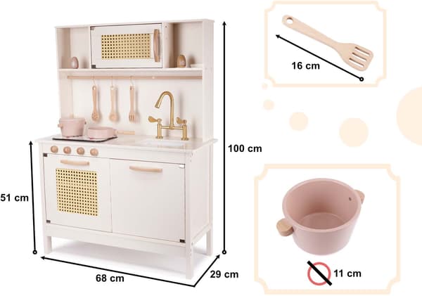 Lulilo BOHO Børnekøkken Træ MDF med Retro Tilbehør 100 cm KX6284