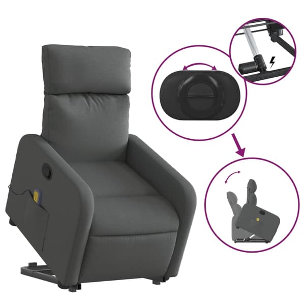 vidaXL Lyftbar massagefåtölj mörkgrå tyg