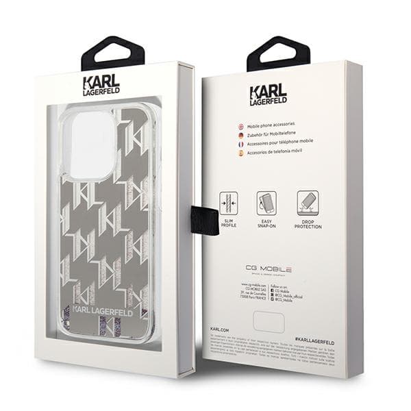 Karl Lagerfeld Liquid Glitter Monogram-cover til iPhone 14 Pro, sølv