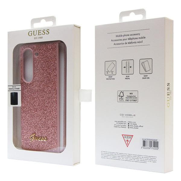 Guess Glitter Script-skal till Galaxy Z Fold5, rosa