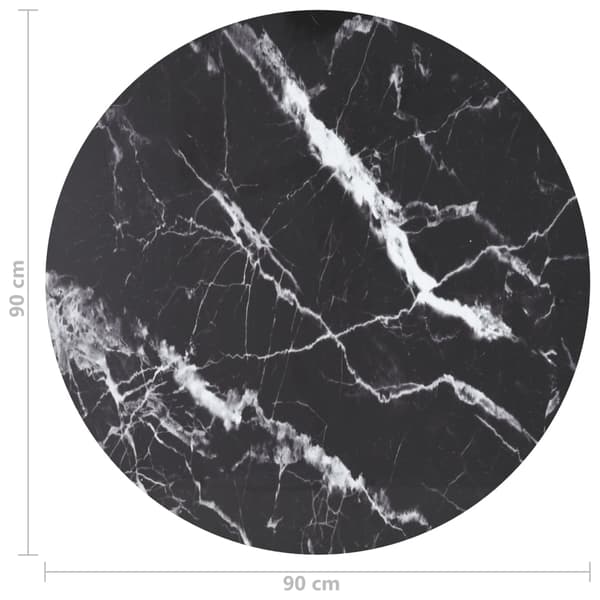 vidaXL bordplade sort Ø90x1 cm marmormønster glas