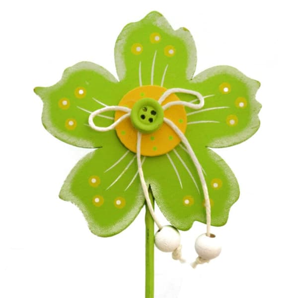 Grön blomma på trähacka trädgårdsdekoration 28 cm