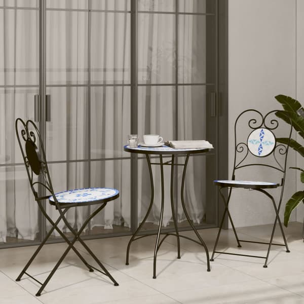 vidaXL foldbare bistrostole, sæt med 2, blå og hvid, keramik