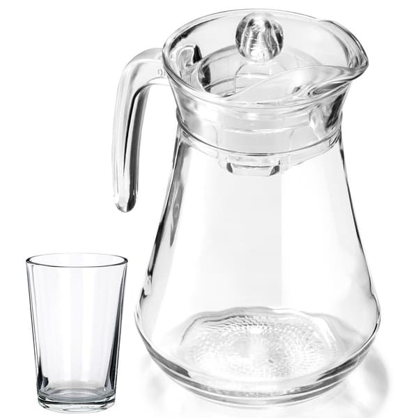 Glas kanna med lock 1,4 l + 6 glas 200 ml