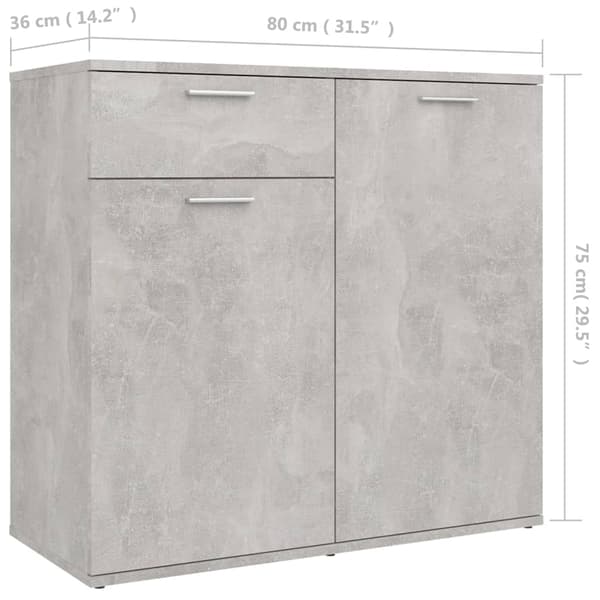 vidaXL skab betongrå 80x36x75 cm spånplade
