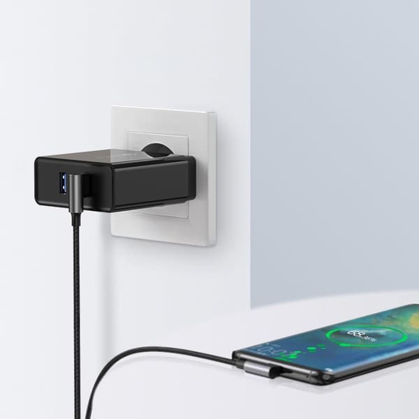 Vinklad flätad kabel USB - USB-C Quick Charge 3.0 0,5m grå