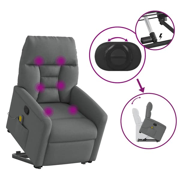 vidaXL Lyftbar massagefåtölj mörkgrå tyg