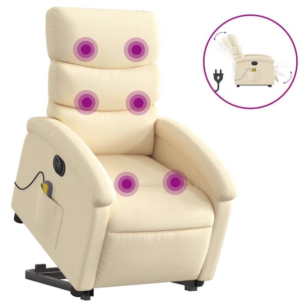 vidaXL Lyftbar massagefåtölj, elektrisk, vilstol, krämfärgad