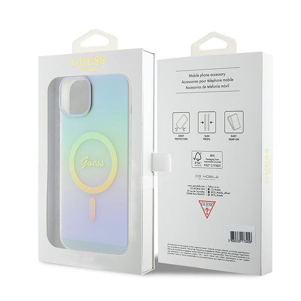 Guess IML Iridescent MagSafe-etui til iPhone 15 Plus, turkis
