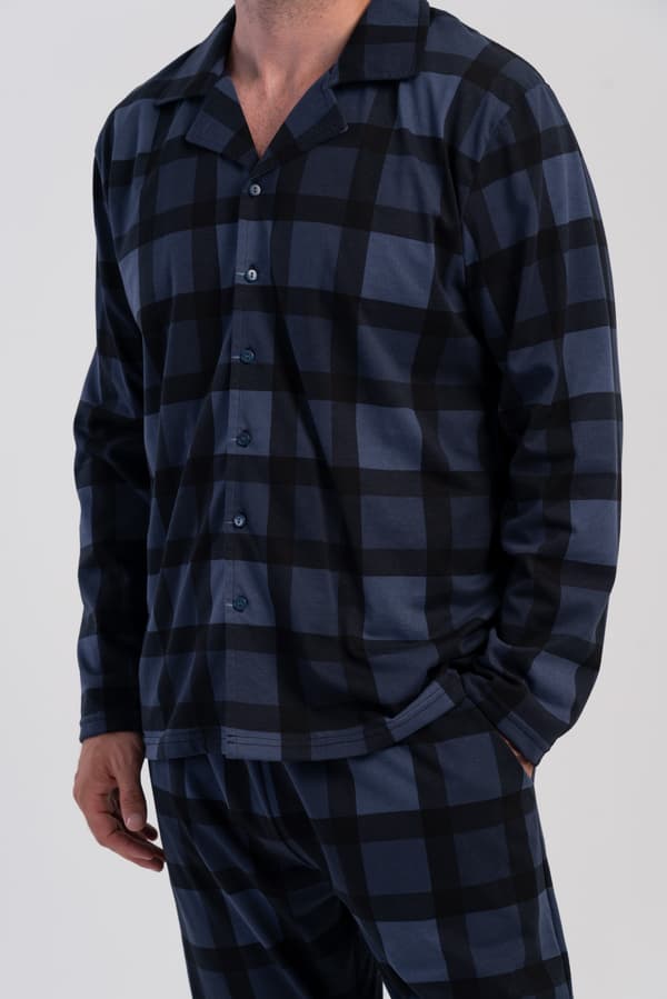 Herrpyjamas i bomull Vienetta 3XL långärmad, uppknäppt, lös, bekväm