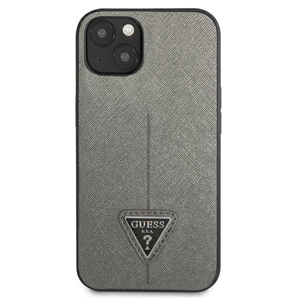 Guess Saffiano Triangle Logo cover til iPhone 13 mini, sølv/sølv