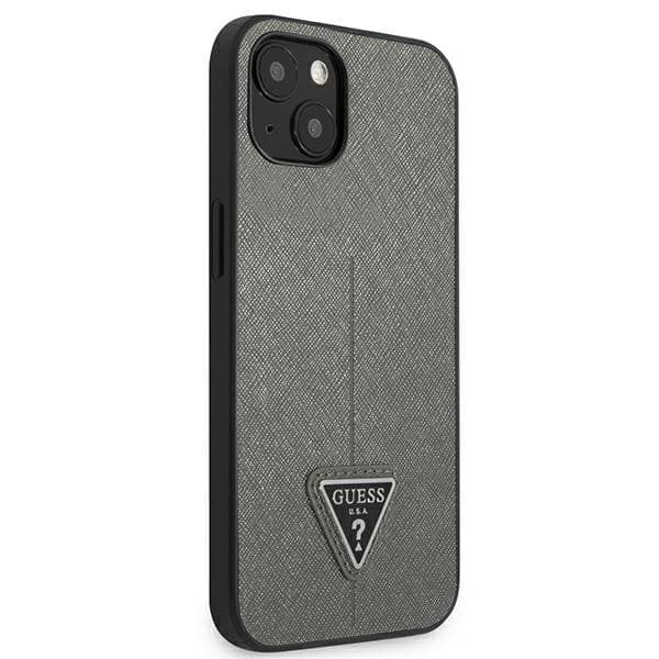 Guess Saffiano Triangle Logo-skal till iPhone 14, Silver