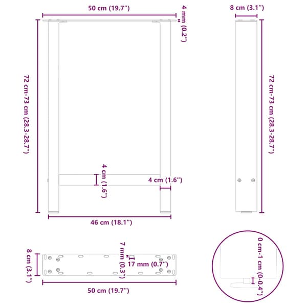 vidaXL sofabordsben hvide 2 stk. 50x(72-73) cm stål