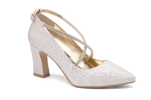 Bröllopsskor med pumps 7 cm zirkoniumglitterremmar silver 36