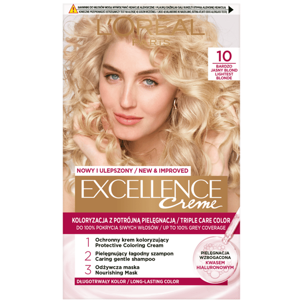 Loreal Excellence hårfarve - 10 meget lys blond (72 ml + 48 ml + 12 ml + 60 ml)
