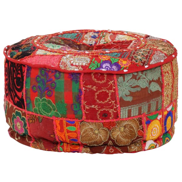 vidaXL Rund Patchwork Puf, Håndlavet, 40x20 cm, Rød